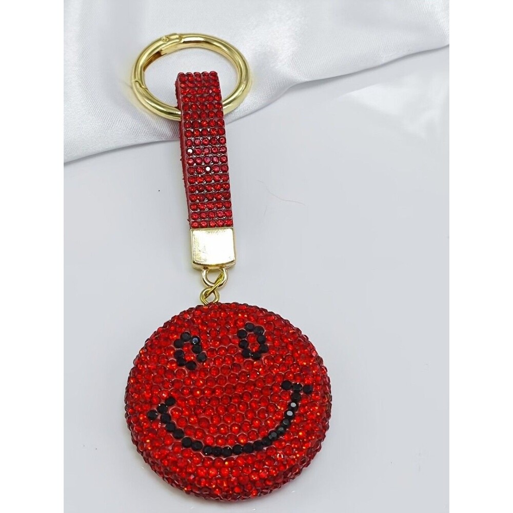 Women's Purse Charm Rhinestone Smiley Face Keychain Bag Charm